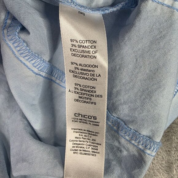 Womens Chicos Zenergy Blue Full Zip Jacket 3/4 Sleeve Lace-Up Cotton Stretch 2 - Picture 3 of 8